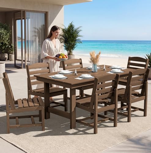 SERWALL Armless Outdoor Dining Set, Patio Dining Set for 6, Brown - Image 3