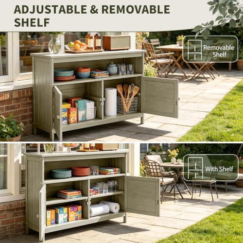 HIPS All-Weather Outdoor Storage Cabinet,Outdoor Sideboard with Magnetic Doors,3-Shelves Patio Storage Cabinet, Used for Garden,Buffet Cabinet,TV Stand, Bar Table,Balcony - Image 4