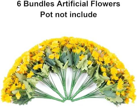 Daisy Artificial Flowers for Outdoors Fall Autumn Decoration, 6 Bundles Fake Mums Yellow Silk Flowers for Outside Look Real UV Resistant Faux Flowers Plants for Planter Front Door Home Indoor Porch - Image 5
