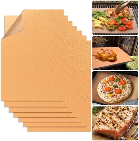 Copper Grill Mats for Ourdoor Grill,Set of 7 Heavy Duty Grilling Mats,100% Non-Stick BBQ Grilling Sheets,Easy to Clean BBQ Grill Accessories-Works on Gas Charcoal and Electric BBQ,15.75 x 13 Inch by HeavyDutyOvenLiners