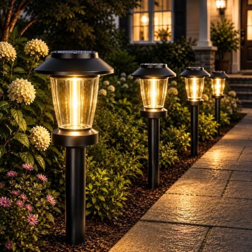 Solar Pathway Lights Outdoor, 10 Pack Warm White Tungsten Filament Solar Lights, 3 Lighting Modes, Auto On/Off, IP65 Waterproof, Dusk to Dawn Solar Garden Lights for Yard, Driveway, Lawn & Landscape by Unknown