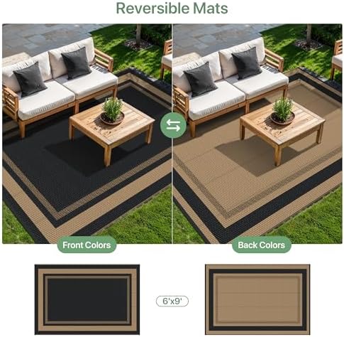 GENIMO Outdoor Rug, Waterproof Plastic Rugs for Patio, 6'x9' Mocha Brown - Image 4