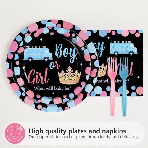 96 Pcs Fire Trucks or Tiaras Gender Reveal Party Decorations Serves 24 - Image 2