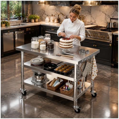 Stainless steel kitchen prep and work table with Wheels,48x24in,Multi-Size by Unknown