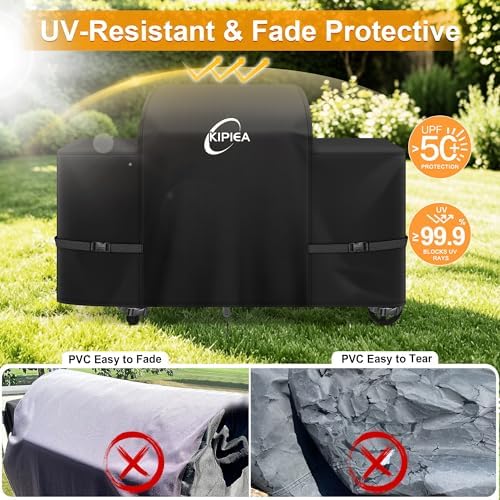 Kipiea 600D Heavy Duty Grill Cover for Traeger Woodridge Elite/Pro/Pro+, Waterproof Wood Pellet Smoker Cover & Windproof Buckles, Pellet BBQ Grill Covers for Outside Anti-UV, No Tear, No Fading - Image 6