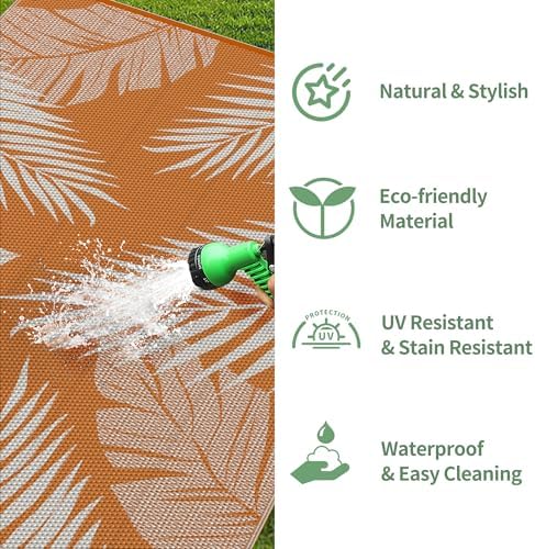 GENIMO Outdoor Rug, Waterproof Plastic for Fall Decor, 6'x9' Orange White - Image 6