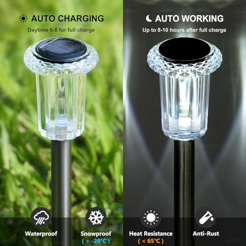 DenicMic Solar Pathway Lights Outdoor Waterproof Cold White LED 15 Pack - Image 3