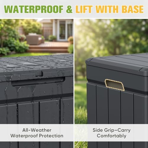 Greesum 82 Gallon Resin Deck Box All Weather Large Outdoor Storage for Patio Furniture, Toys, Garden Tools, Lockable, Dark Gray - Image 2