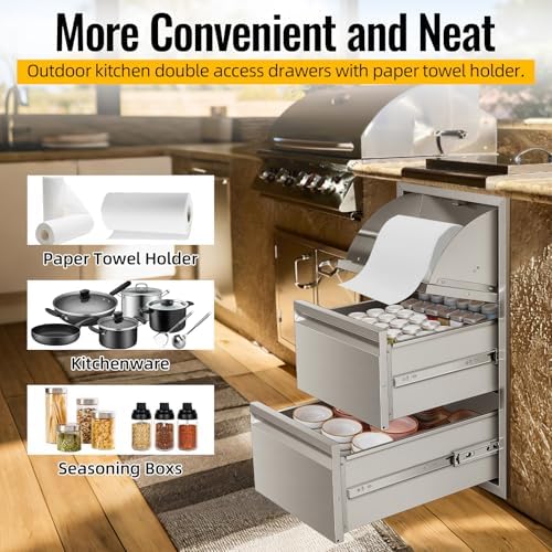 Outdoor Kitchen Drawers 15W x 26H x 22D Inch, Flush Mount Access BBQ Island Drawers for Outdoor Kitchens or Patio Grill Station - Image 3