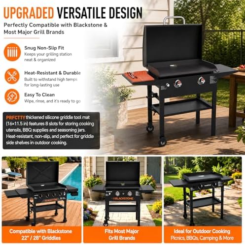 Silicone Grill Mat for Blackstone Griddle, 16x11.5 Extra-Thick Non-Slip Spatula Holder Mat with Grease Drip Pad, Heat Resistant BBQ Utensil Organizer for Side Shelf, Ideal Gifts for Men (Orange) - Image 6