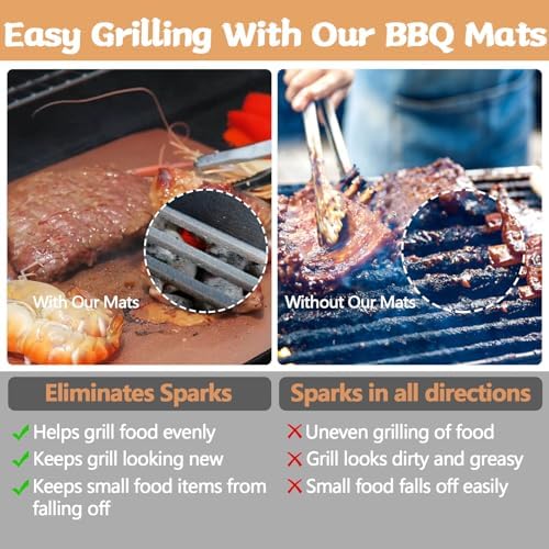 Copper Grill Mats for Ourdoor Grill,Set of 7 Heavy Duty Grilling Mats,100% Non-Stick BBQ Grilling Sheets,Easy to Clean BBQ Grill Accessories-Works on Gas Charcoal and Electric BBQ,15.75 x 13 Inch - Image 2