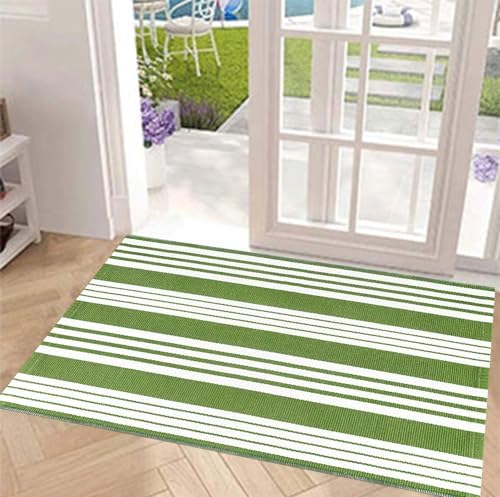 Green and White Outdoor Rug 24"x51"Washable Striped Layered Door Mat - Image 5