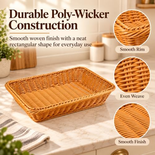 2 Pack Wicker Bread Baskets, 14 Inch Rectangular Serving Trays - Image 3