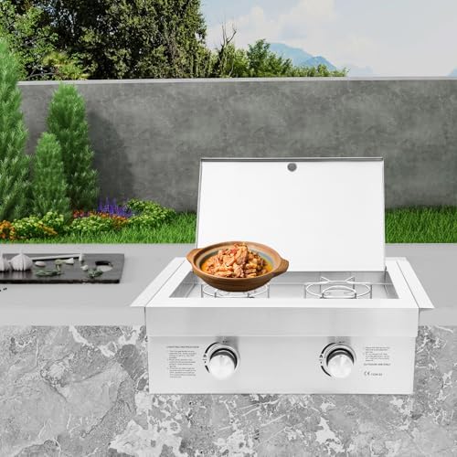 2-Burner Stove for Outdoor Kitchen, Built-in Stainless Steel Side Burner with Removable Grates & Cover, Gas Stove for BBQ Island, Patio, Backyard (Liquid Propane, Double Burner) - Image 3