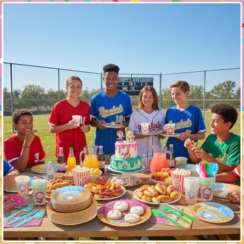 FoldTier 350 Pcs Baseball Ice Cream Dripping Birthday Party Decorations Set Ice Cream Paper Plates Napkins Fork Set Disposable Fairy Tableware Decorations Supplies for Baby Shower Dinner Serves 50 - Image 5