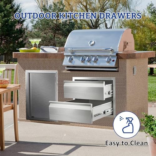 Outdoor Kitchen Drawers Stainless Steel Double Layer BBQ Drawers 18" W x 15" H x 23" D Flush Mount Built-in 2-Drawer for Outdoor Kitchen Island Patio Grill Station - Image 5