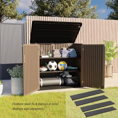 KINYING Larger Outdoor Storage Shed Weather Resistance, Resin Sheds & Outdoor Storage for Garden, Patios, Backyards, 48 Cu.Ft Tool Shed for Garbage Cans, Lawn Mower, Garden Tools,Brown - Image 5