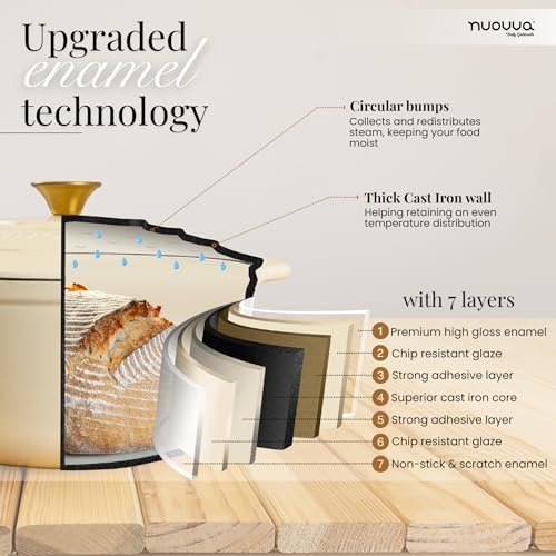 Cast Iron Dutch Oven with Lid-Non-Stick Ovenproof Enamelled Casserole Pot - Sturdy Dutch Oven Cookware-Cream, 7.3- Quart, 30cm- by Nuovva - Image 3
