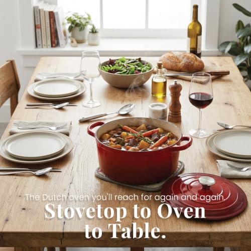 Larder & Vine 5.7 qt Enameled Cast Iron Dutch Oven Pot with Lid, Cabernet - Image 6