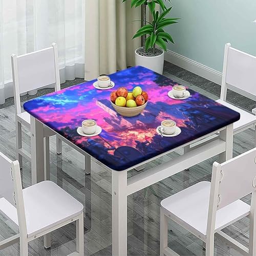 Elastic Outdoor Tablecloth, Medieval Fantasy Pattern Printed on Stain Resistant Outdoor Prep Table Cover, Perfect for Everyday Use Home Decor, Fit for 48" x 48" Square Tables - Image 2