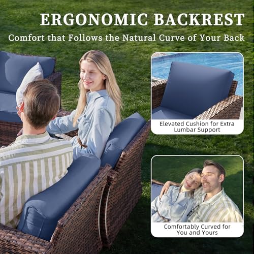 UDPATIO Patio Furniture Set with Fire Pit Table and Swivel Rocking Chairs, 6 Pieces Outdoor Wicker Furniture Set with Waterproof Cover, 4'' Thickened Cushion, Navy - Image 6