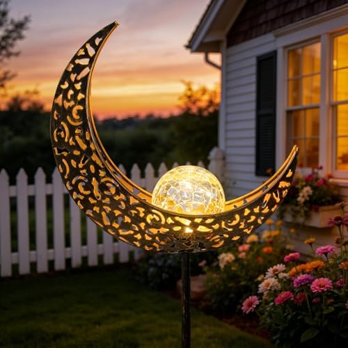Homeimpro Moon Solar Lights Outdoor Garden Decor Gifts for Mom Women,Waterproof Stakes Yard Decorations for Lawn, Patio Accessories, Backyard Ornaments Birthday Gifts Mother Grandma (Bronze) by Homeimpro