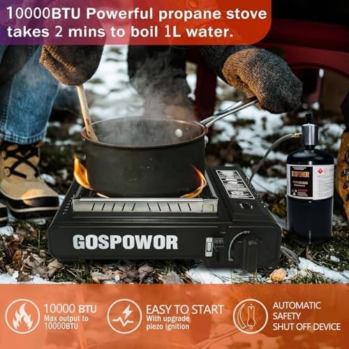 Propane or Butane Stove with Windblocker, 10,000 BTU Dual Fuel Camp Stove, Automatic Ignition Gas Portable Stove with Propane Adapter Hose Carrying Case for Outdoor (Fuel Not Included) - Image 2