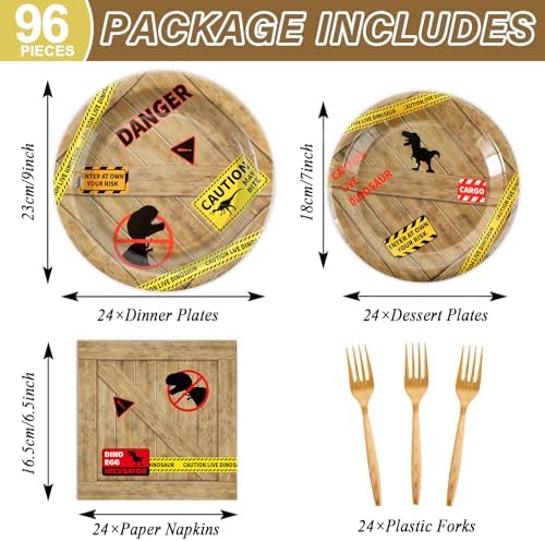96Pcs Dinosaur Birthday Party Plates and Napkins Forks Dinosaur Theme Party Decoration Dino Disposable Tableware Set Dino Themed Park Dinnerware for Halloween Boys Girls Kids Gatherings Decorations - Image 2