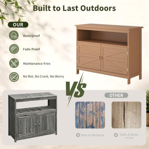 HIPS All-Weather Outdoor Storage Cabinet,Outdoor Sideboard with Magnetic Doors,3-Shelves Patio Storage Cabinet, Used for Garden,Buffet Cabinet,TV Stand, Bar Table,Balcony - Image 5