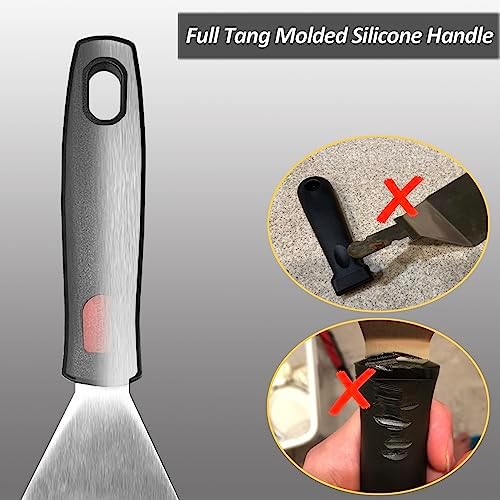Professional Metal Spatula for Cast Iron Skillets and Flat Top Grills, Full Tang Silicone Handle,Thickened Stainless Steel Blade, Smash Burger Spatula Turner for Flipper, Cooking, BBQ, 5 x 2.75 Inch - Image 5