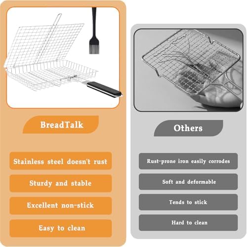 Deep BBQ Grill Basket, Lockable Grilling Basket with Basting Brush - Image 3