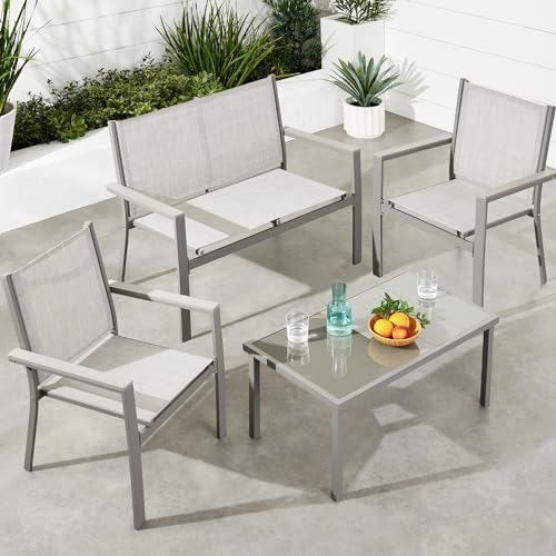 Best Choice Products 4-Piece Outdoor Textilene Patio Conversation Set, Backyard Furniture w/Loveseat, Coffee Table, Steel Frame - Gray/Gray by BestChoiceProducts