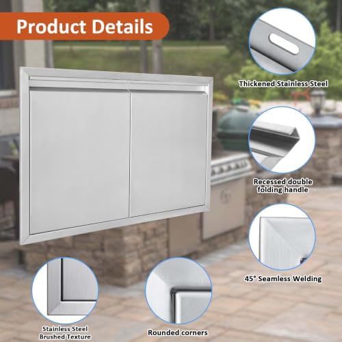 JIE JIN BBQ Access Door 30" W X 21" H Outdoor Kitchen Doors Double Doors Thickened 304 Stainless Steel Outdoor Kitchen Accessories Door for Indoor/Outdoor Kitchen Outdoor Cabinet BBQ Island - Image 3