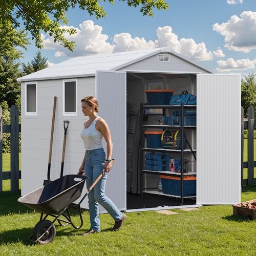 Greesum 6x8FT Plastic Outdoor Storage Shed with Floor, Light Gray - Image 6
