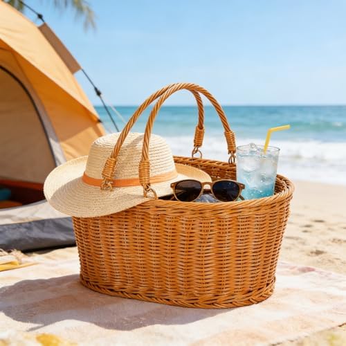 Elegant PE Handwoven Oval Storage Basket for Outdoor Camping Picnics and Home Decoration - Image 5