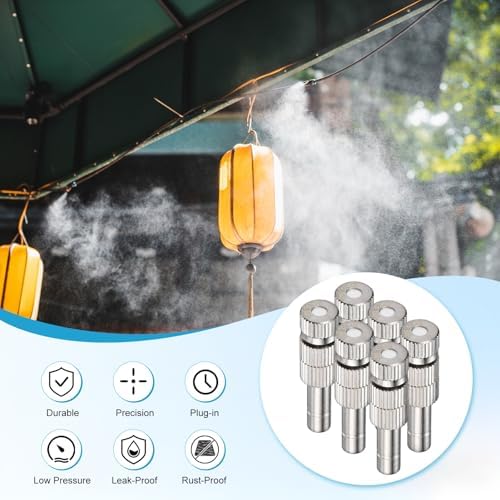 M METERXITY 20-Pack Brass Misting Nozzles, 0.004"/0.1mm Orifice Mister Replacement Heads with Filter Mesh for Cooling System/Landscaping/Humidification, 6mm Low-Pressure Fog Sprayer Nozzle - Image 4