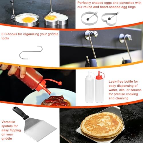 DY DECENT FAMILY 40PCS Griddle Accessories Kit, Flat Top Grill Accessories Set for Outdoor Barbecue. Griddle Accessories Set with Basting Cover, Spatula, Scraper, Burger Press, Tongs, Cleaning Kit - Image 6
