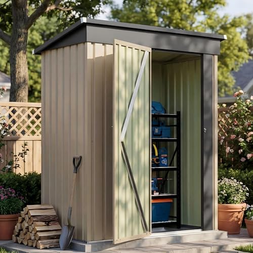 Patiowell 5x3 FT Outdoor Storage Shed with Floor Frame, Small Metal Sheds by Patiowell