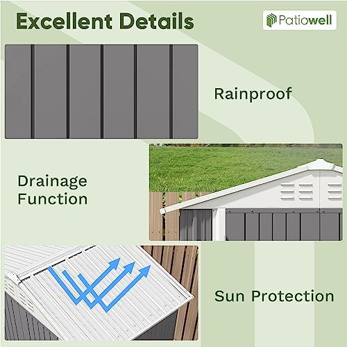 Patiowell 6x4 FT Outdoor Storage Shed, Metal Outdoor Sheds with Vents&Lock - Image 5