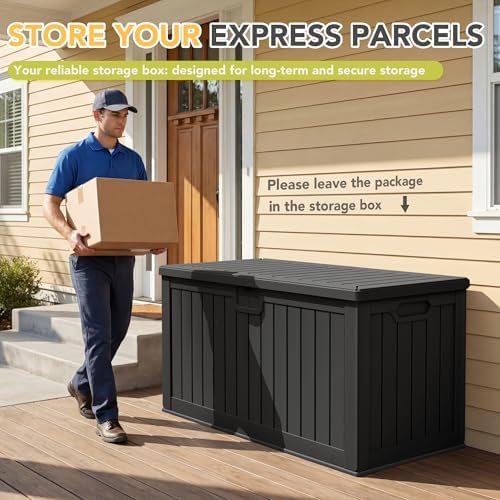 240 Gallon HDPE Deck Box Outdoor Indoor Waterproof Storage Box for Patio Furniture, Pool Accessories, Garden Tools, and Cushion Storage, Black - Image 4