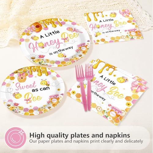 96Pcs Pink Bow Bee Baby Shower Party Decorations for Girls Serves 24 - Image 3