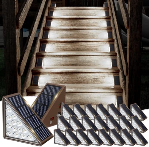 JOFIOS Solar Step Lights for Outside, 24-Pack Waterproof IP67 Deck Lights for Staircase, Patio, Front Step (Cool White) by JOFIOS