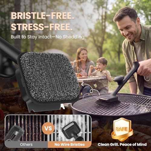 ThermoMaven BBQ Grill Brush Bristle Free - 17" Safe Steam Grill Cleaner Brush with Scraper and 5 Brush Heads for Porcelain/Gas/Charcoal Grill Outdoor Grill Barbecue Cleaner - Image 3