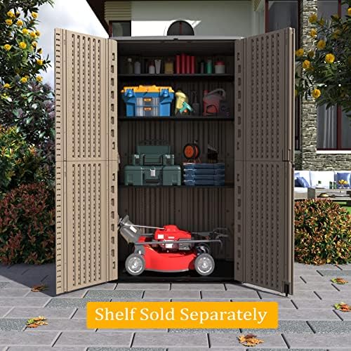 HOMSPARK Storage Shed Weather Resistance, Multi-Purpose Outdoor Storage Cabinet Waterproof, Outdoor Storage Cabinet for Garbage Cans, Lawnmower, Garden Accessories (Coffee, Tall shed-53 cu ft) - Image 4