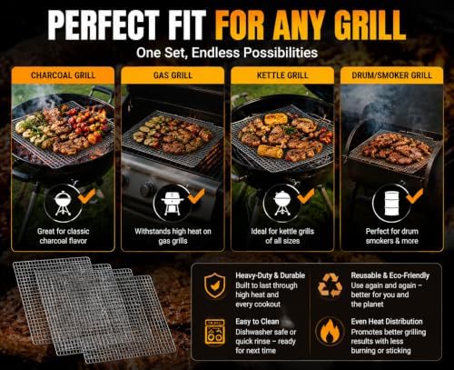 Grill Topper & Disposable Grill Grates 12 Pack: 15.8"×11.8" Grilling Topper Mesh Rack, Heat Resistant Barbecue Cooking Grid Rack suitable for Outdoor Gas Charcoal Smoker BBQ Party - Image 5