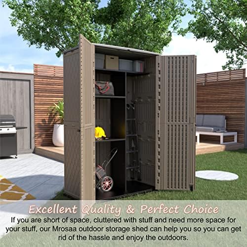 Mrosaa Sheds & Outdoor Storage, 52 Cu.ft Vertical Storage with Floor, Cabinet Waterproof for Garage Pool Bike Shed, Garden , Coffee Brown - Image 2