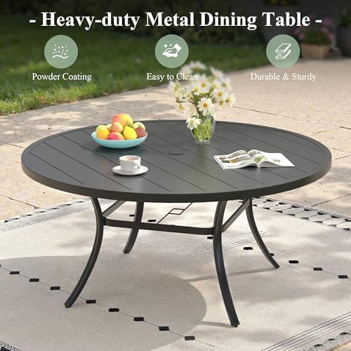 Outdoor Dining Table for 6, 50" Round Outdoor Table with Adjustable Umbrella Hole, All-Weather Metal Patio Dining Table for Lawn Garden Backyard Deck, Black - Image 7