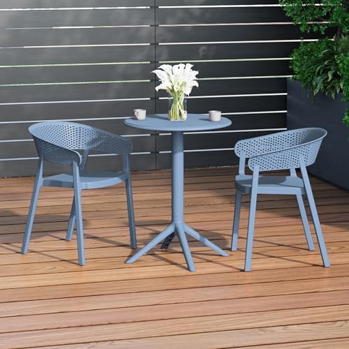 Costaelm Patio Table for 4-Person, Outdoor Patio PP Round Dining Table, All-Weather Bistro Dining Table for Backyard Deck Porch Poolside, French Blue - Image 3