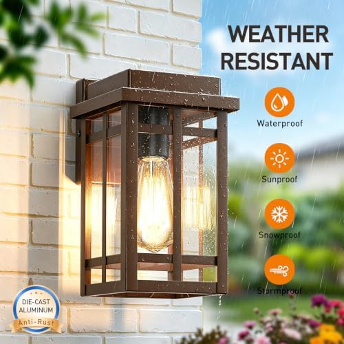 9.76'' Outdoor Wall Light Fixtures 2 Packs, Porch Lights Lantern - Image 4