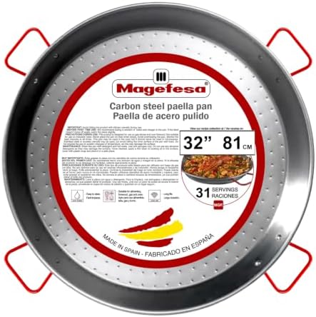 Magefesa 32" Carbon Steel Paella Pan – 81 cm - 31 Servings, Durable & Lightweight with Dimpled Surface, Ideal for Outdoor Cooking & Traditional Valencian Paella by Magefesa